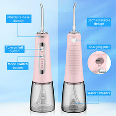 Rechargeable pink water flosser charging with USB-C