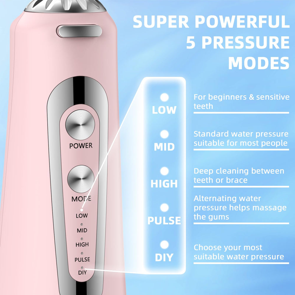 Pink water flosser packaging