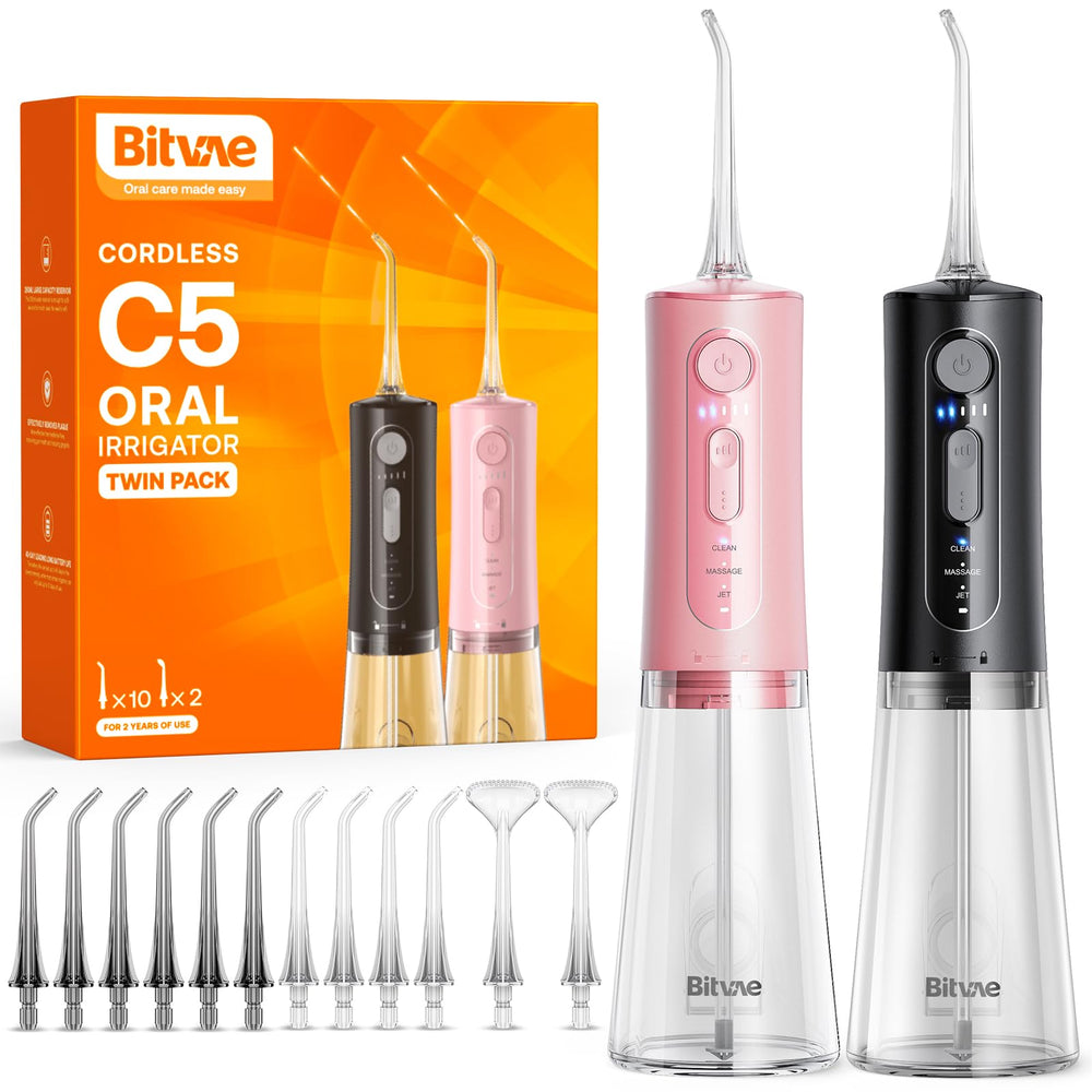 Front view of Bitvae Water Dental Flosser 2-Pack