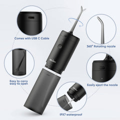 Water flosser side view with nozzle attached