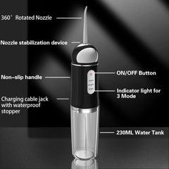 Includes 4 interchangeable tips: jet, tongue scraper, periodontal, orthodontic