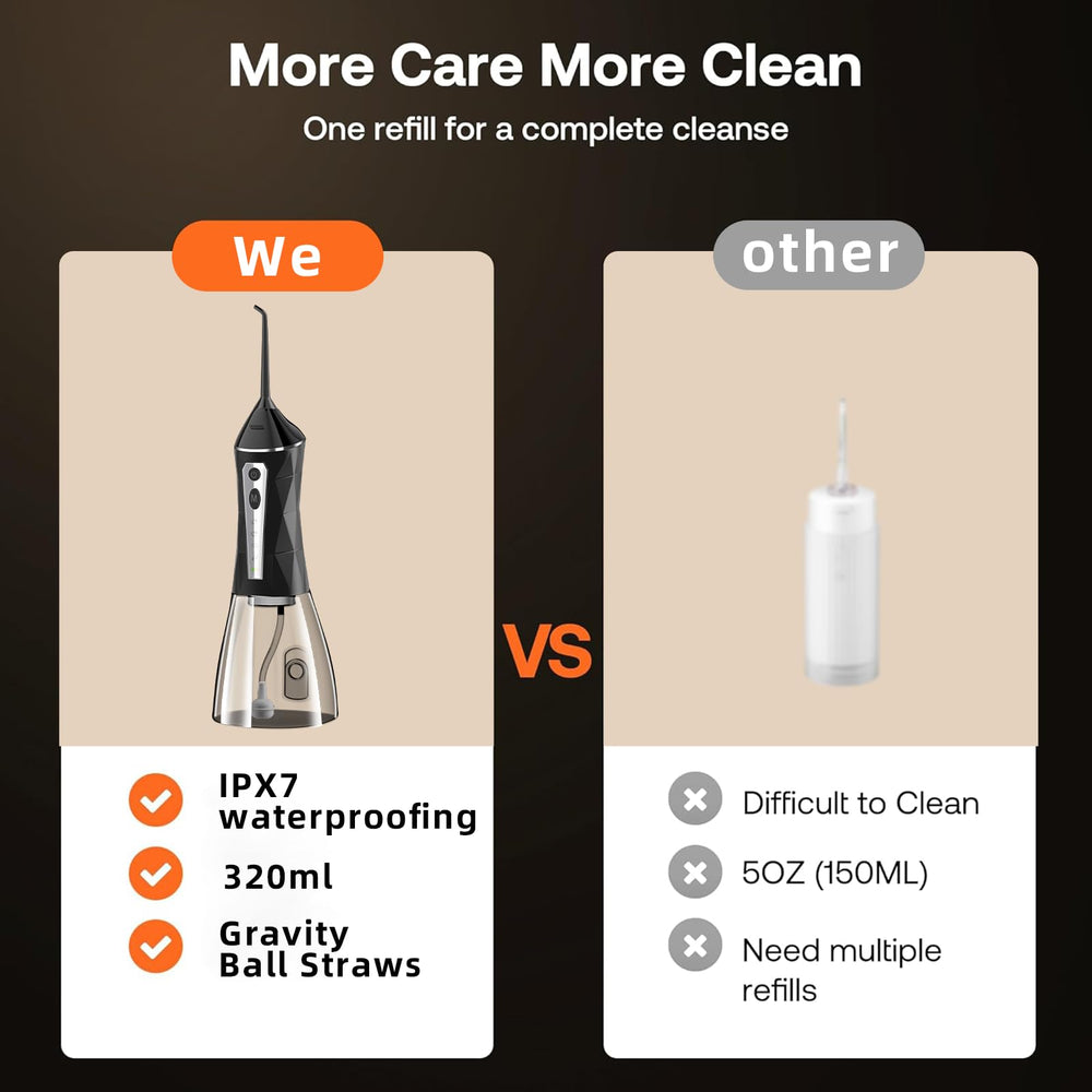 IPX7 waterproof badge on black Water Flosser