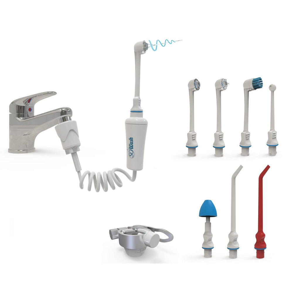 Water Flosser SOWASH Deluxe faucet-connected design from a front view