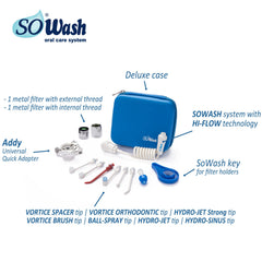 SOWASH Deluxe attached to a bathroom faucet for water flossing