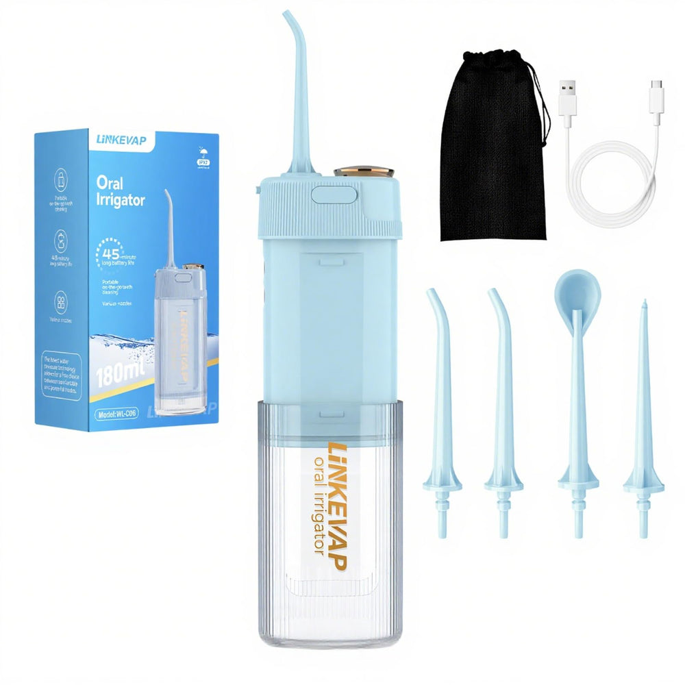Blue water flosser for teeth with retractable 180ml tank