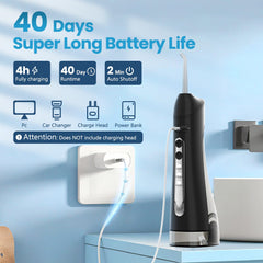 Portable travel kit: water flosser, nozzles, and charging cable