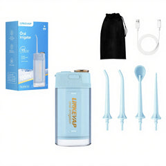 Light blue portable water flosser with 180ml retractable tank