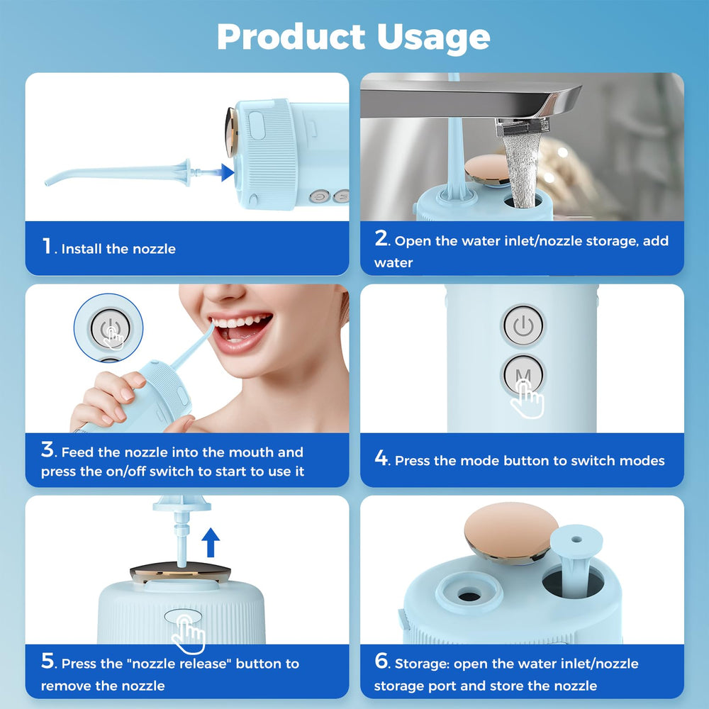 Cordless water flosser showing 3 pressure settings