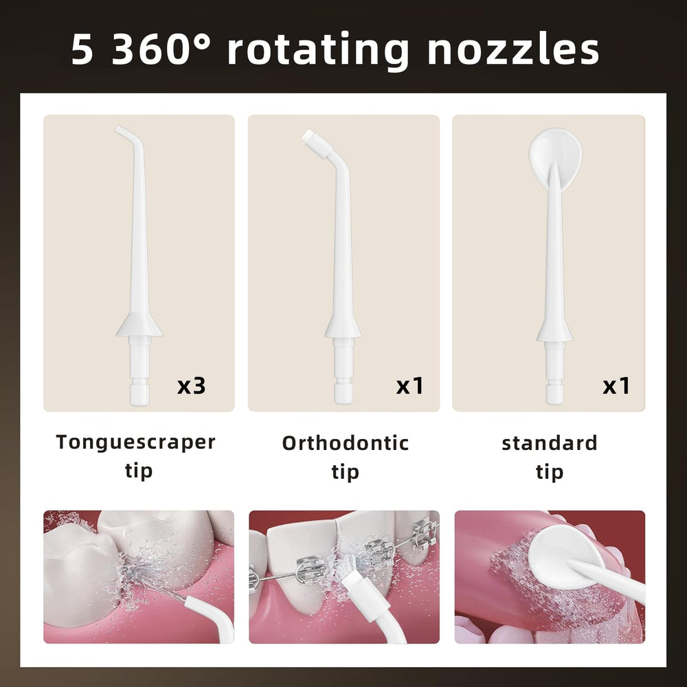 Removable tips and nozzles included with water flosser
