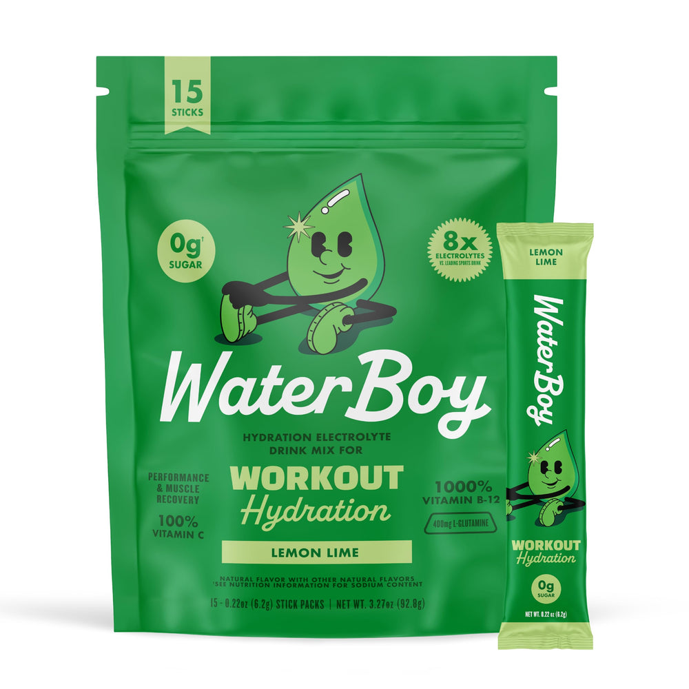 Waterboy Workout Hydration Lemon Lime stick packet front view