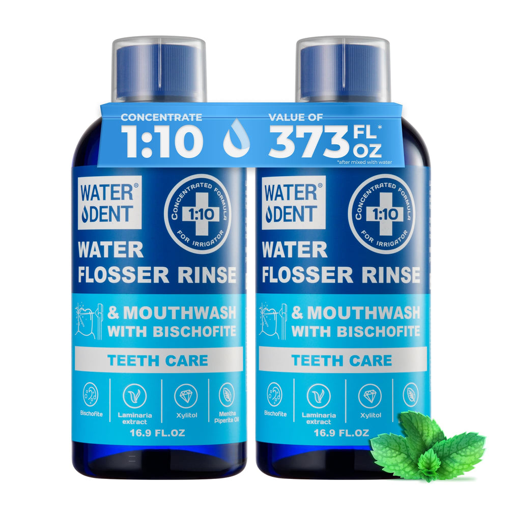 Concentrated mint flavored water flosser rinse bottle
