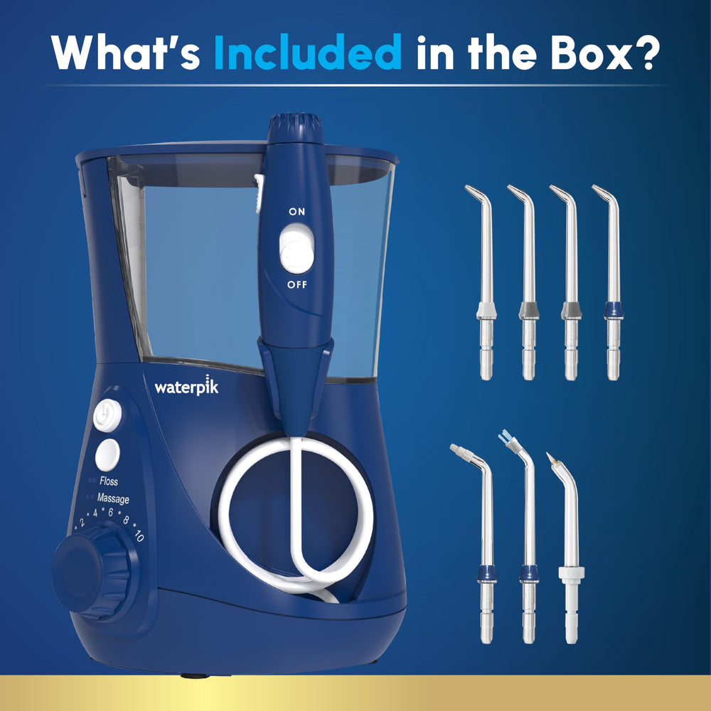 Removable reservoir on Waterpik Aquarius WP-663 showing 90+ seconds floss time
