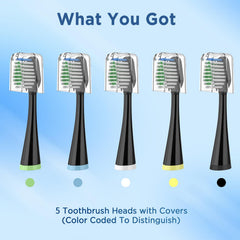 Color-coded Waterpik replacement heads with covers