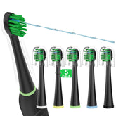 Five black Waterpik Sonic Fusion replacement toothbrush heads with crystal covers for SF-01 to SF-04