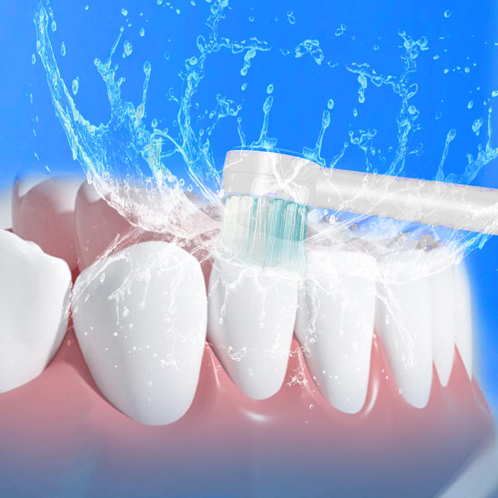 Six brush head tips in use with Waterpik flosser