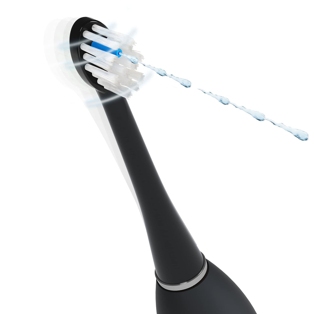 All-in-one toothbrush and water flosser in use