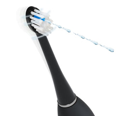 All-in-one toothbrush and water flosser in use