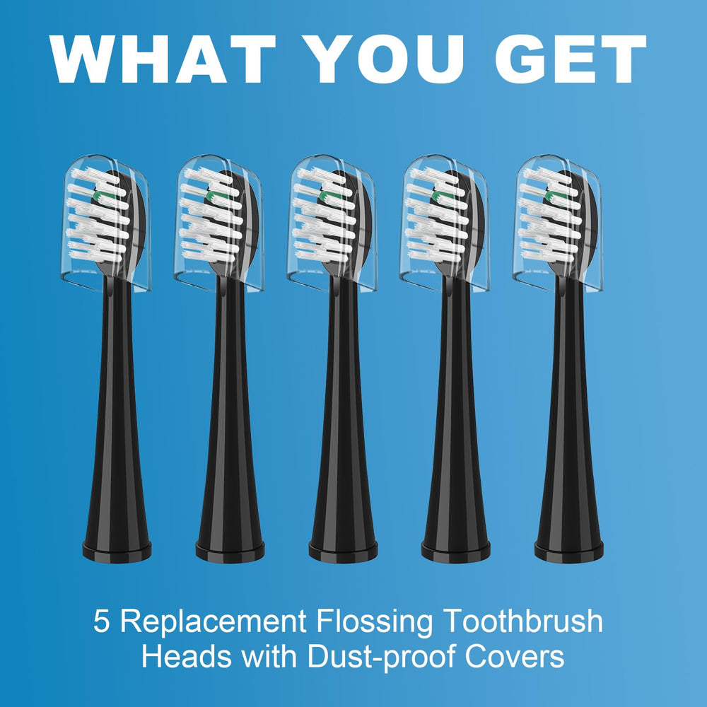 Five replacement brush heads with covers in a compact box