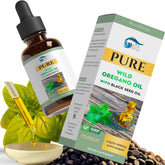 Wave Drops Wild Oregano Oil with Black Seed bottle on white background (0.34 fl oz)