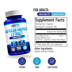 African Mango 10:1 extract with 5000mg equivalent per serving - 180 capsules