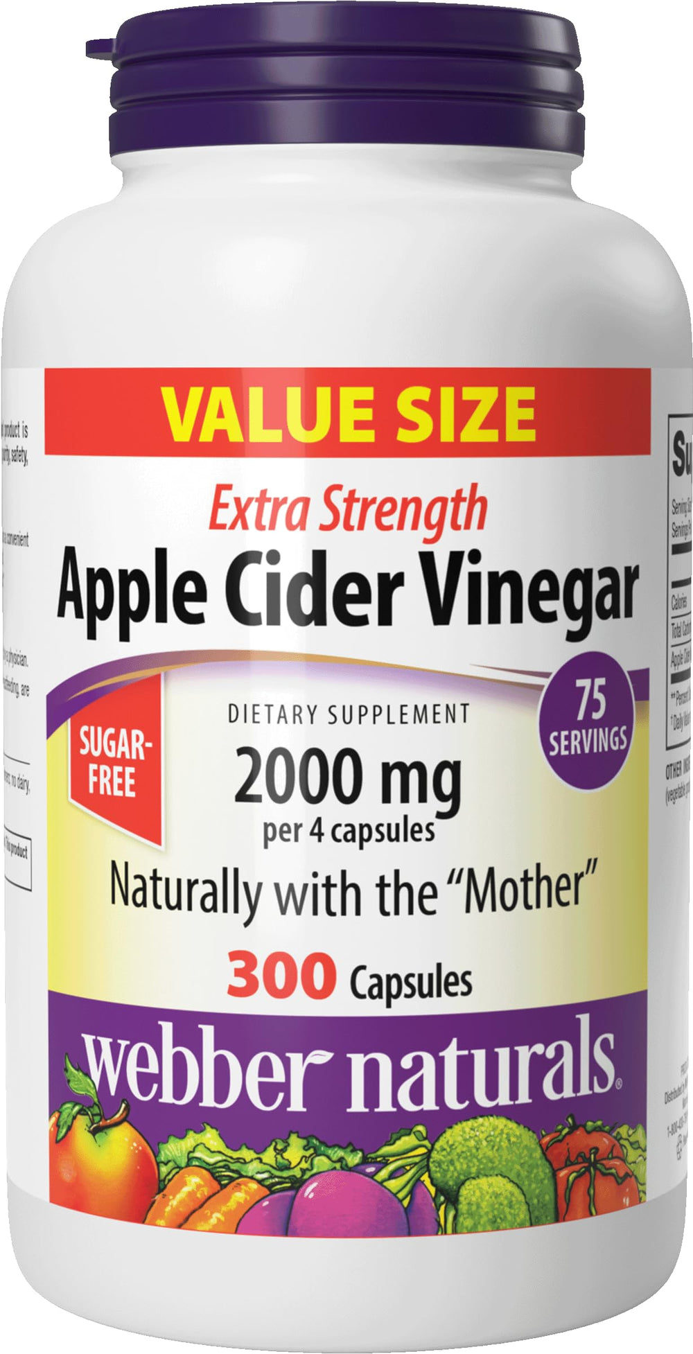 Front view of Webber Naturals Apple Cider Vinegar 2000 mg with The Mother bottle