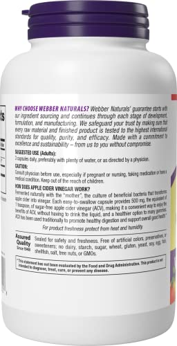 Bottle of Webber Naturals ACV capsules with The Mother