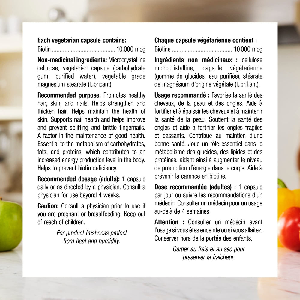 Biotin 10,000 mcg capsules in bottle