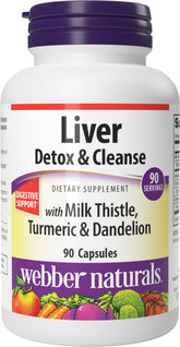 Front view of Webber Naturals Liver Detox & Cleanse bottle with 90 capsules