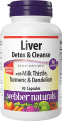Front view of Webber Naturals Liver Detox & Cleanse bottle with 90 capsules