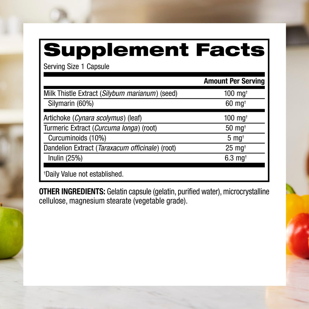 Label highlighting Silymarin milk thistle extract