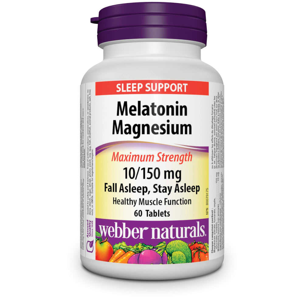 Front view of Webber Naturals Melatonin Magnesium bottle