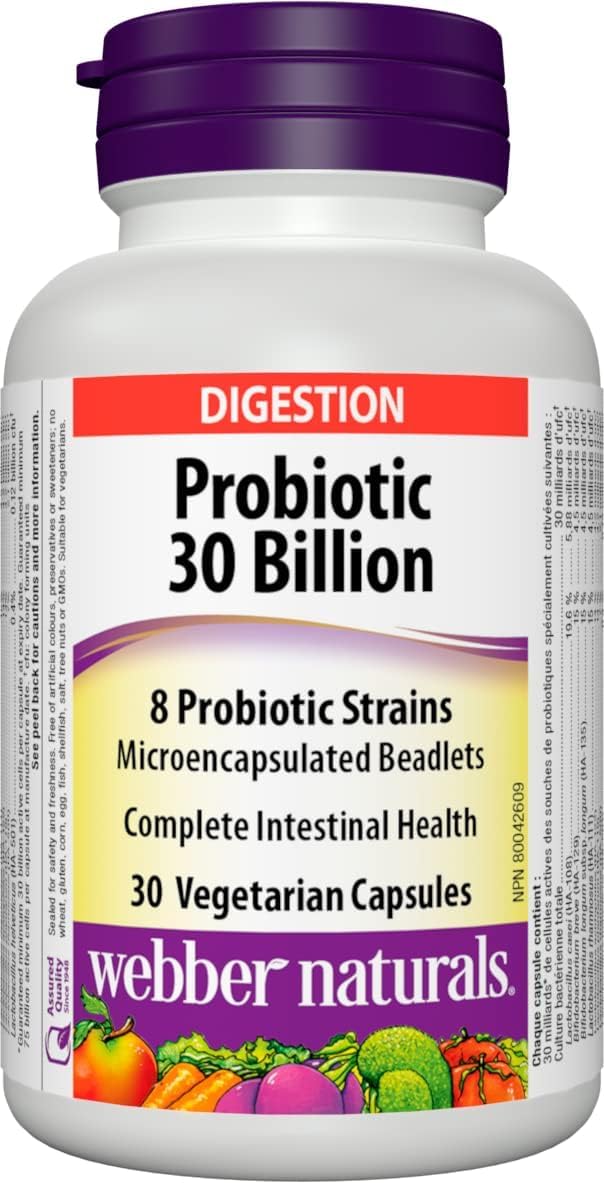 Front view of Webber Naturals Probiotic 30 Billion bottle