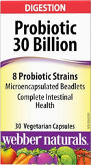 Close-up of Webber Naturals Probiotic 30 Billion label