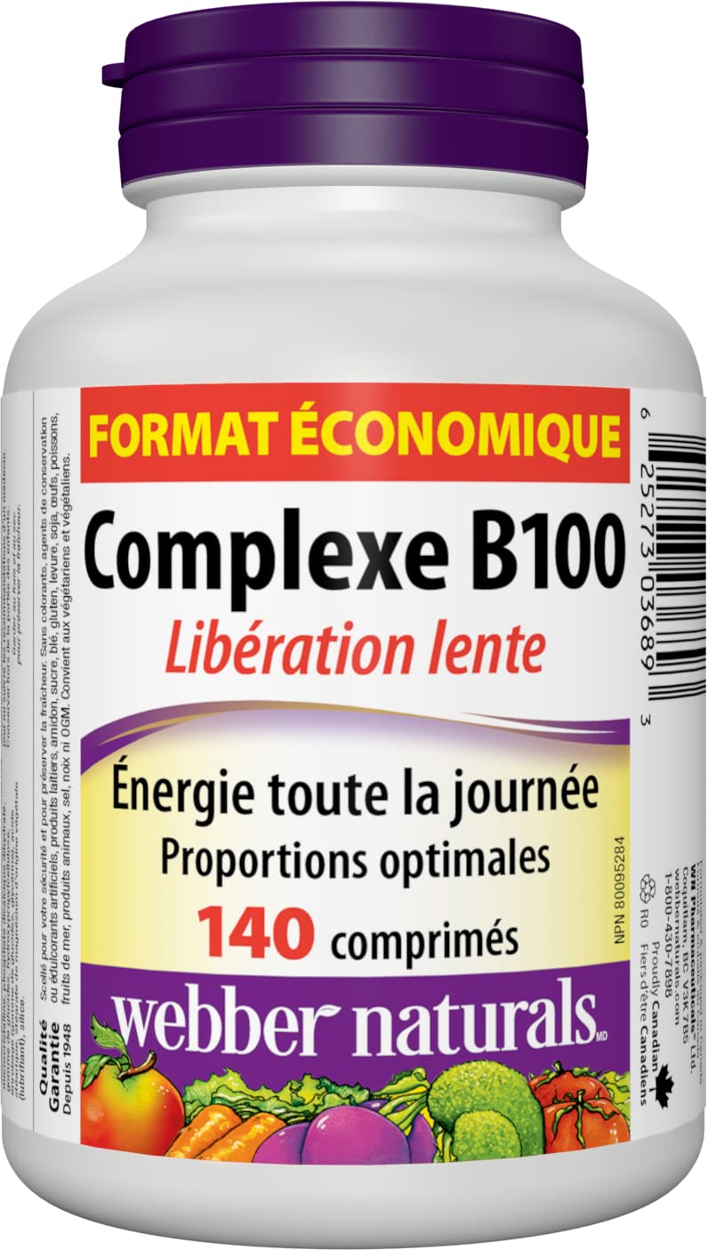 Close-up of Webber Naturals Vitamin B100 Complex Time Release label