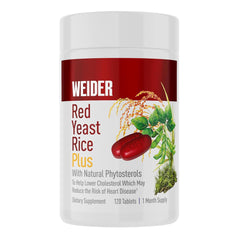 Front view of Weider Red Yeast Rice Plus 1200mg bottle