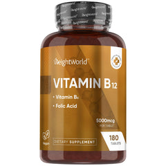 WeightWorld Vitamin B12 5000 mcg vegan tablets bottle – 180 count