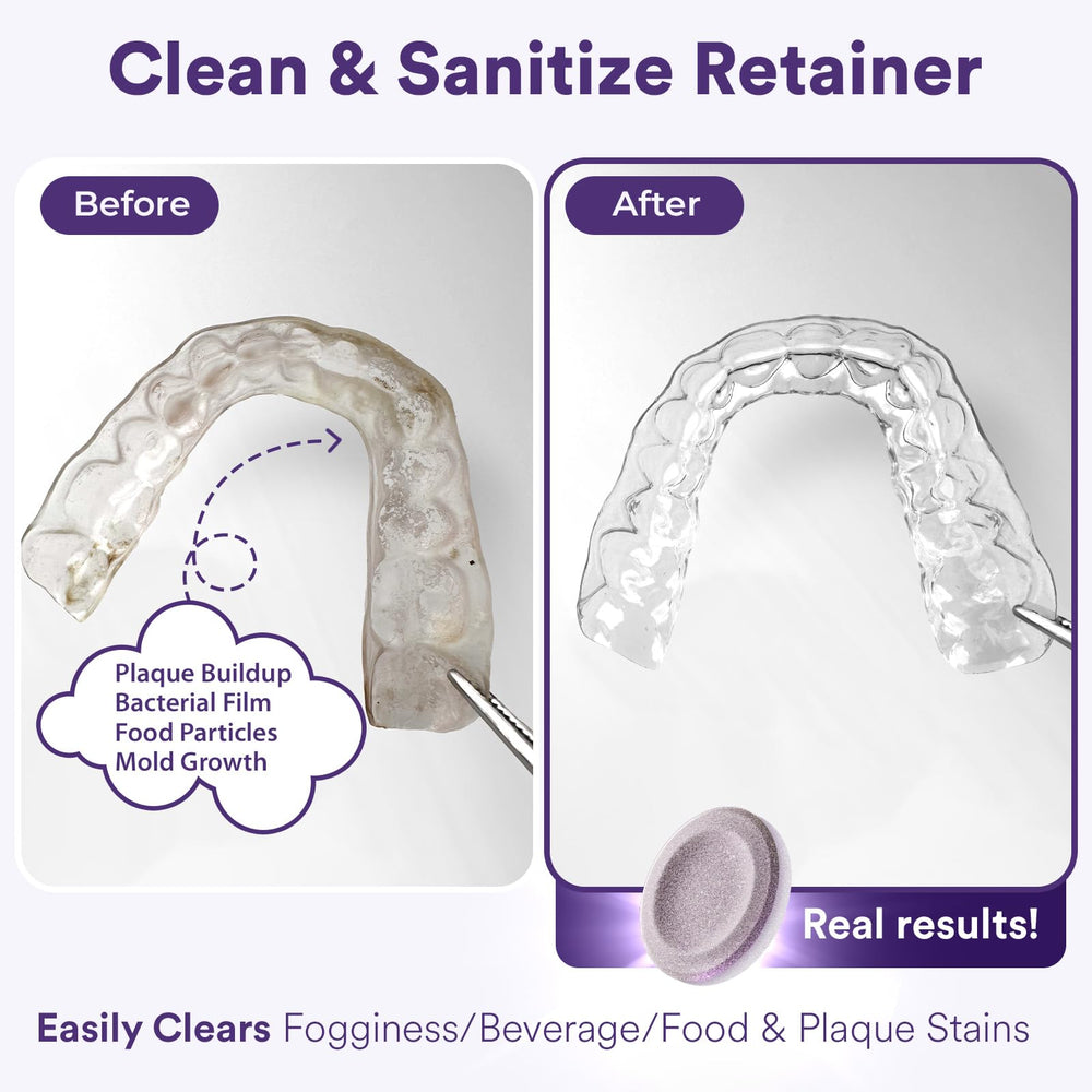 Close-up of purple grape-scented tablets in blister pack