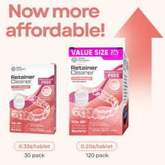 Packaging and 60-tablet bottle of Weiss Naturals Retainer Cleaner