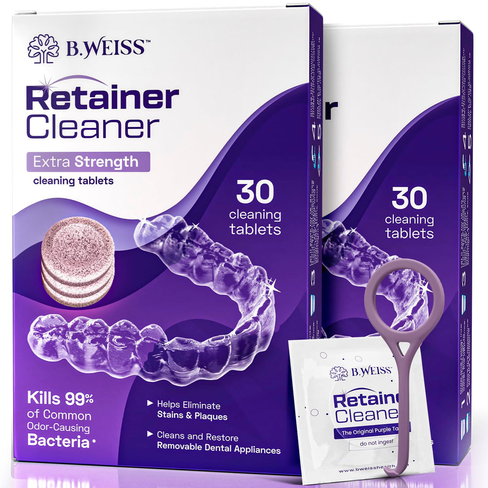 Bottle of Weiss Naturals Retainer Cleaner tablets with grape scent