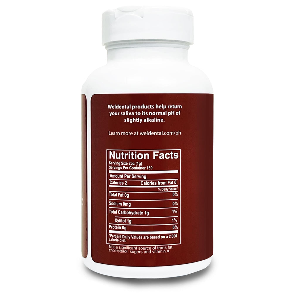Ingredients and nutrition panel for WELdental Xylitol Mints Cinnamon