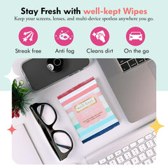 Rainbow-striped wipe pack with blush-tab closures