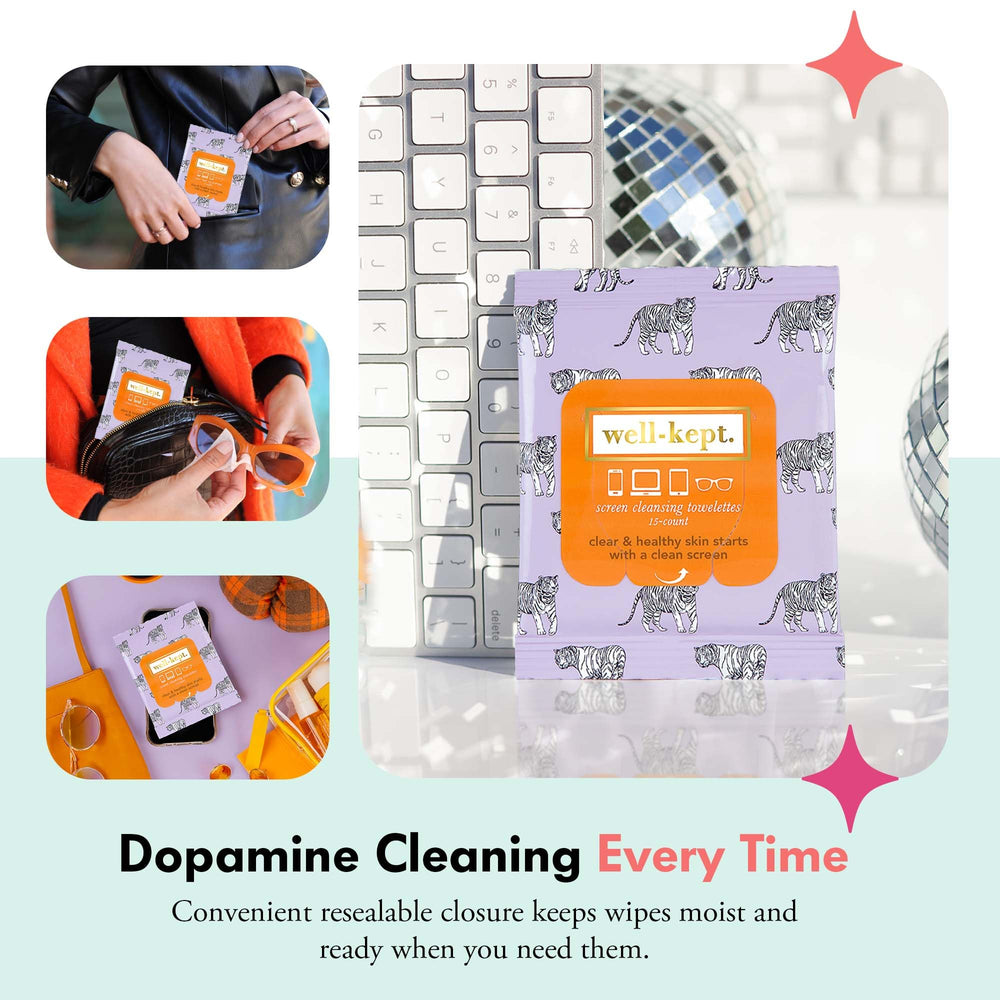 Phone screen being cleaned with Well-Kept wipes
