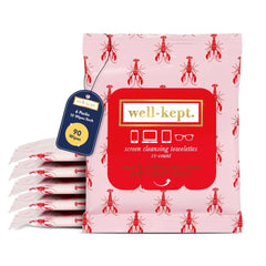 Well-Kept 6-pack lens wipes box with rainbow-striped resealable packs