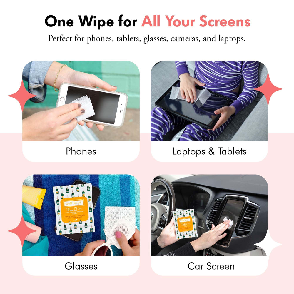 Well-Kept Wipes used for multi-surface cleaning on screens