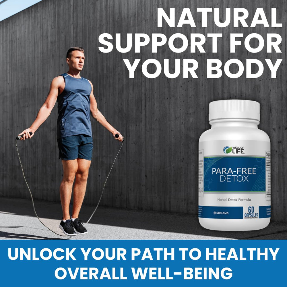 Well of Life Para-Free Detox bottle-label closeup highlighting plant-based formula