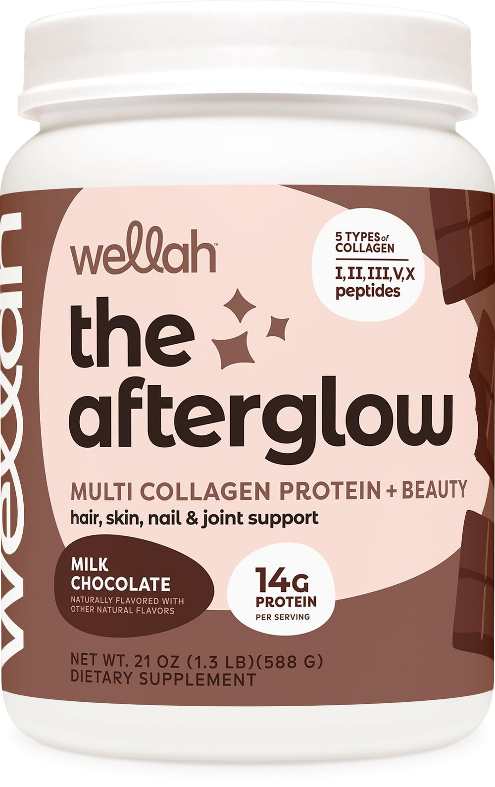 Wellah Afterglow Multi Collagen Protein + Beauty Chocolate bottle front view