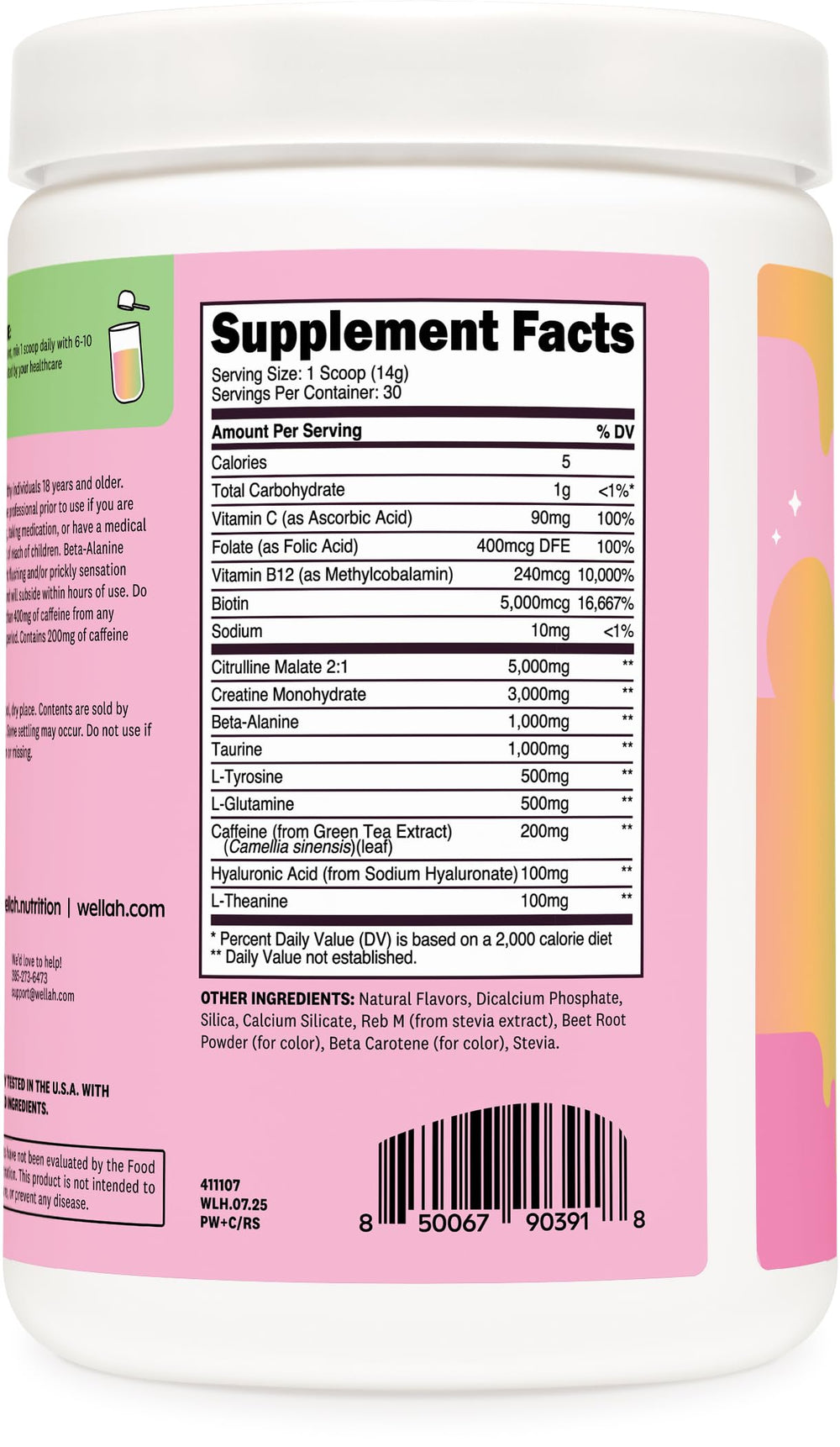 Wellah citrulline malate powder with measuring spoon emphasizes endurance during sets