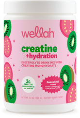 Front view of Wellah Creatine + Hydration Powder Guava Kiwi container