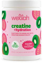 Front view of Wellah Creatine + Hydration Powder Guava Kiwi container