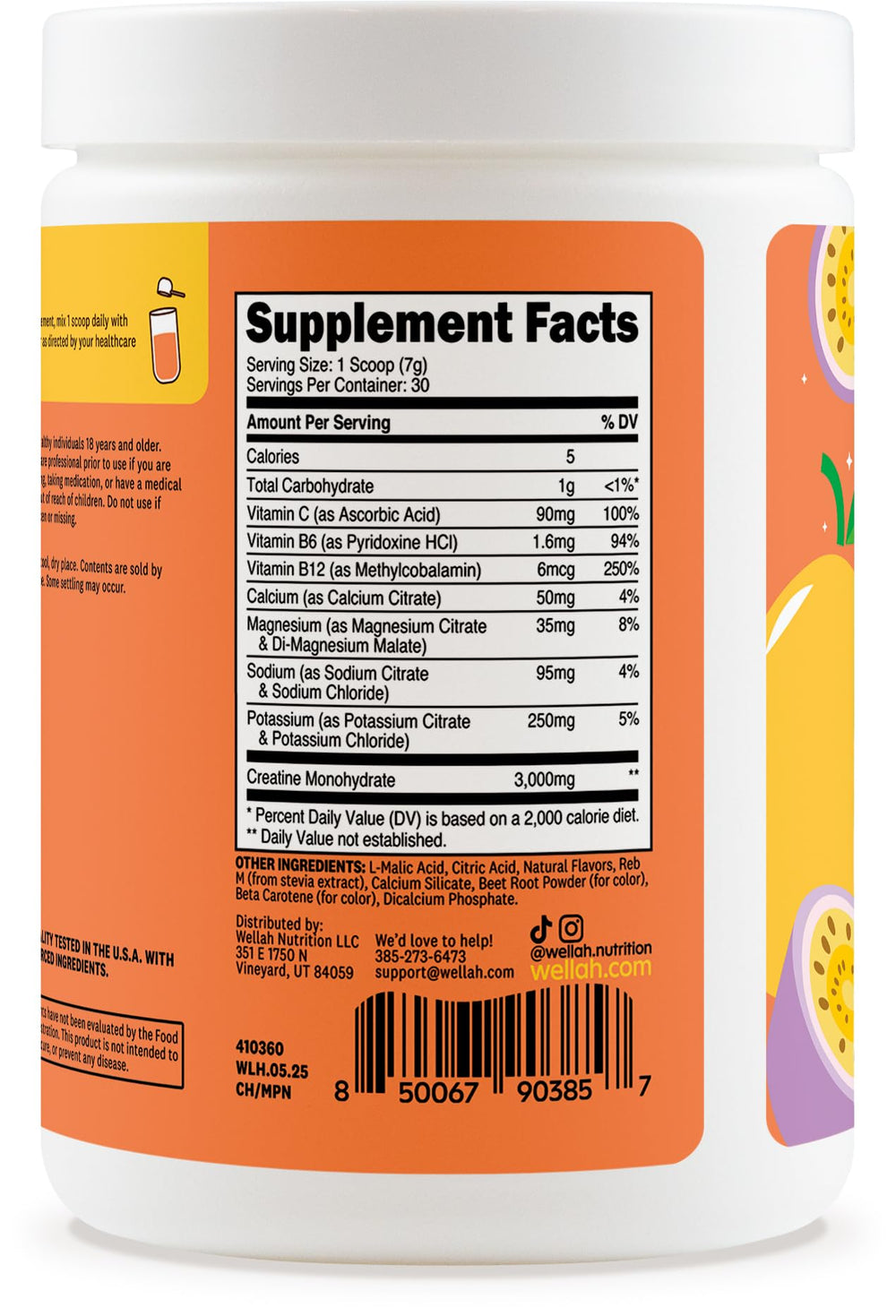 Canister label showing 30 servings and key details